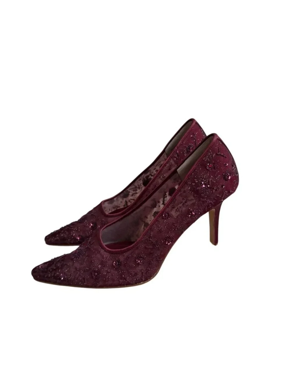 LORD & TAYLOR Purple Embellished Beaded Floral Heels Size 8.5